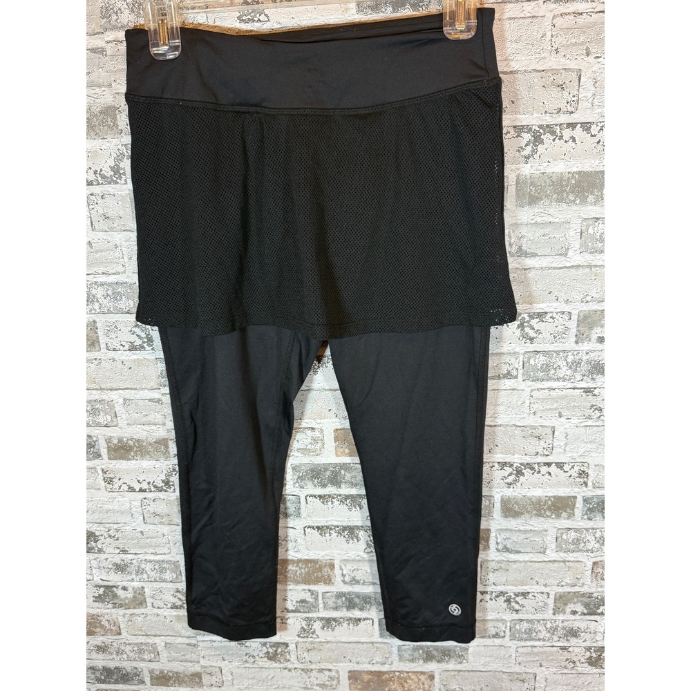 Lija Skapri Skirted Leggings Womens Small Black Excellent Mesh Overlay Capri